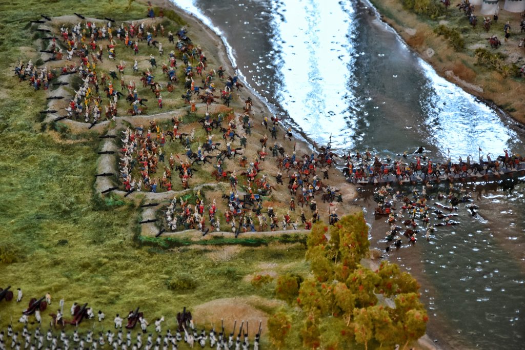 Detaljna maketa bitke kod Sente 1697 godine u spomen vidikovcu sa prikazom vojske i reke Tise