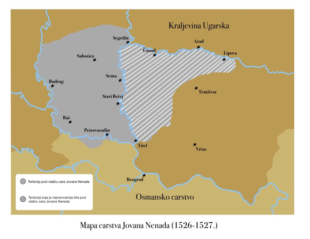 Istorijska mapa koja prikazuje teritoriju pod vlascu cara Jovana Nenada izmedju 1526 i 1527 godine